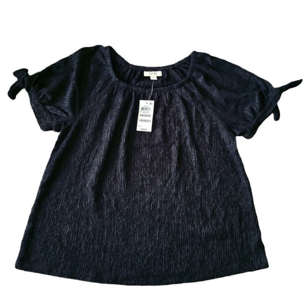 Style & Co. Black Short Sleeve Tie-Sleeve On Off Shoulder textured Top SZ 2X NWT